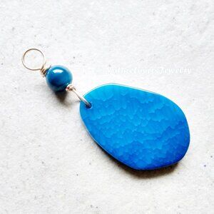 Vibrant Deep Blue Agate Geode Pendant - Amazing Matrix - Azure Beach Ocean Lake